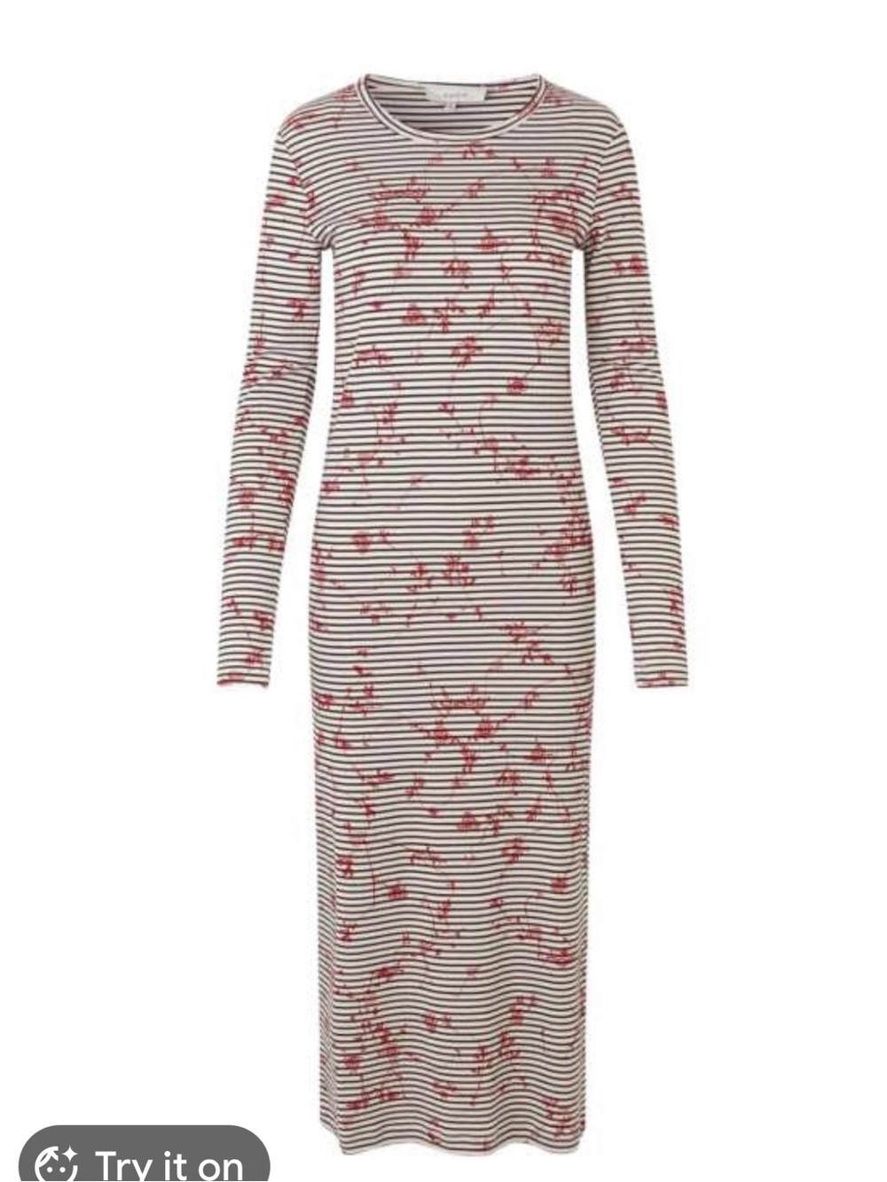 Munthe Nete Lang Kjole dress striped pattern w red floral print Sz 36